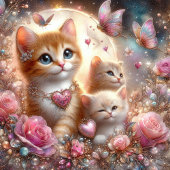 ピンクのハート子猫蝶バレンタイン シーズンカード