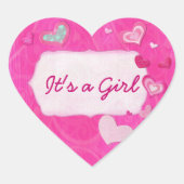 ピンクのハート宝石で飾られたハート パーソナライズされた ハートシール (正面)