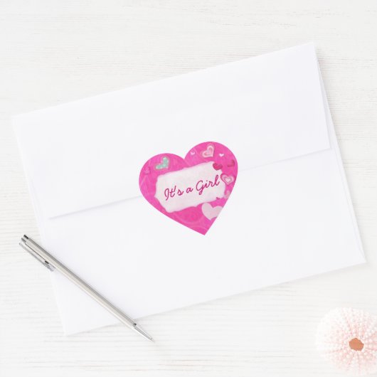 ピンクのハート宝石で飾られたハート パーソナライズされた ハートシール (封筒)