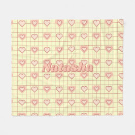 ピンクのハート市松模様にクリームバレンタインデーのプレゼント フリースブランケット