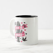 ピンクのハート愛はワードサボテンの鳩である ツートーンマグカップ (正面左)