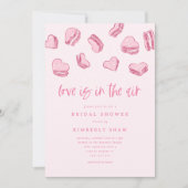 ピンクのハート愛は空気のブライダルシャワー 招待状 (正面)
