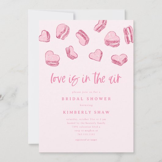 ピンクのハート愛は空気のブライダルシャワー 招待状 (正面)