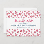 ピンクのハート日付カードの保存 案内ポストカード (正面/裏面)