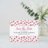 ピンクのハート日付カードの保存 案内ポストカード (スタンド正面)