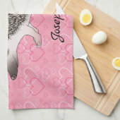 ピンクのハート柄のアフリカのPygmy Hedgehog キッチンタオル (四つ折り)