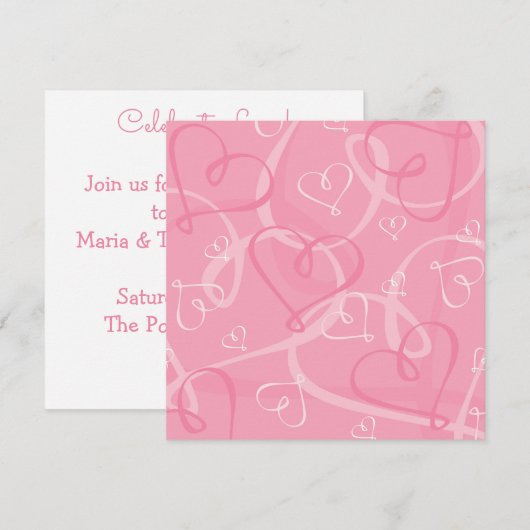 ピンクのハート柄 招待状 (正面/裏面)