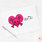 ピンクのハート海賊 長方形シール (封筒)