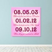 ピンクのハート特別な日付ストレッチされたキャンバス キャンバスプリント (インサイチュ (ウッドフロア))