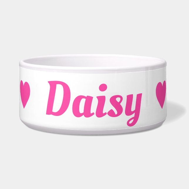 ピンクのハート犬の名前 ボウル (正面)