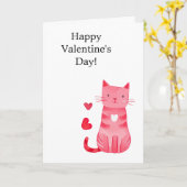 ピンクのハート猫 カード (黄色い花)