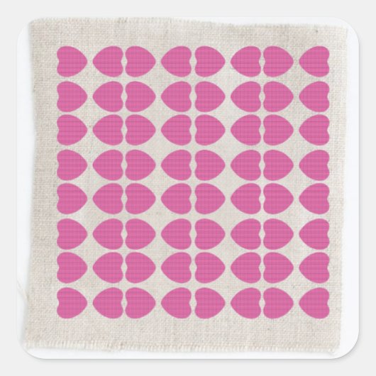 ピンクのハート生地パターン スクエアシール (正面)