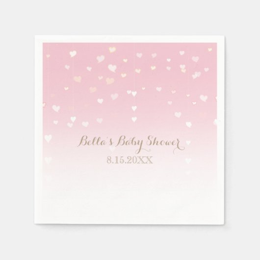 ピンクのハート紙吹雪ベビーシャワー スタンダードカクテルナプキン (正面)