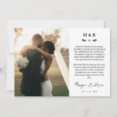 ピンクのハート緑の印刷メッセージ結婚の種類 サンキューカード (正面)