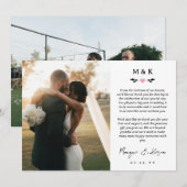 ピンクのハート緑の印刷メッセージ結婚の種類 サンキューカード (正面/裏面)