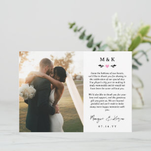 ピンクのハート緑の印刷メッセージ結婚の種類 サンキューカード