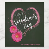 ピンクのハート花バレンタインデー – ワインラベル (シングルラベル)