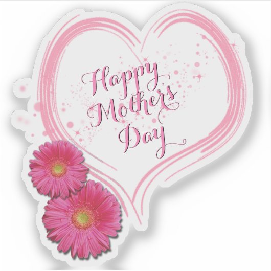 ピンクのハート花母の日 シール (正面)