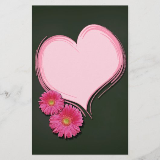 ピンクのハート花 – 文房具レターヘッド 便箋 (正面)