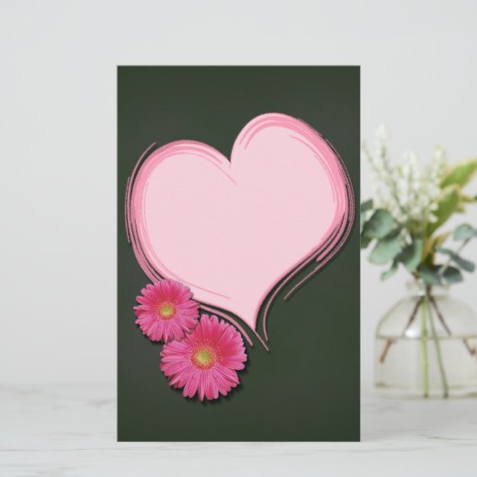 ピンクのハート花 – 文房具レターヘッド 便箋 (スタンド正面)