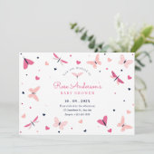 ピンクのハート蝶の赤ちゃんシャワー 招待状 (スタンド正面)