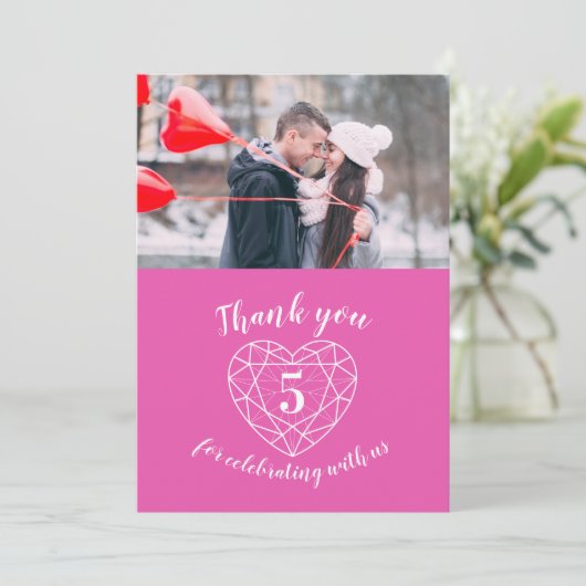 ピンクのハート記念日5年の写真 サンキューカード (スタンド正面)