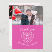 ピンクのハート記念日5年の写真 サンキューカード (正面/裏面)