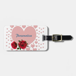 ピンクのハート赤いバラロマンチックなパーソナライズ旅行 ラゲッジタグ