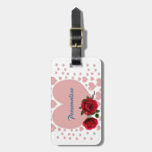ピンクのハート赤いバラロマンチックなパーソナライズ旅行 ラゲッジタグ (正面縦)