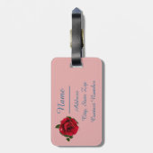 ピンクのハート赤いバラロマンチックなパーソナライズ旅行 ラゲッジタグ (裏面縦)