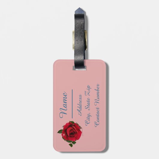 ピンクのハート赤いバラロマンチックなパーソナライズ旅行 ラゲッジタグ (裏面縦)