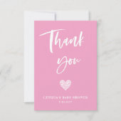 ピンクのハート赤ちゃんシャワー サンキューカード (正面)