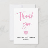 ピンクのハート赤ちゃんシャワー サンキューカード (正面)