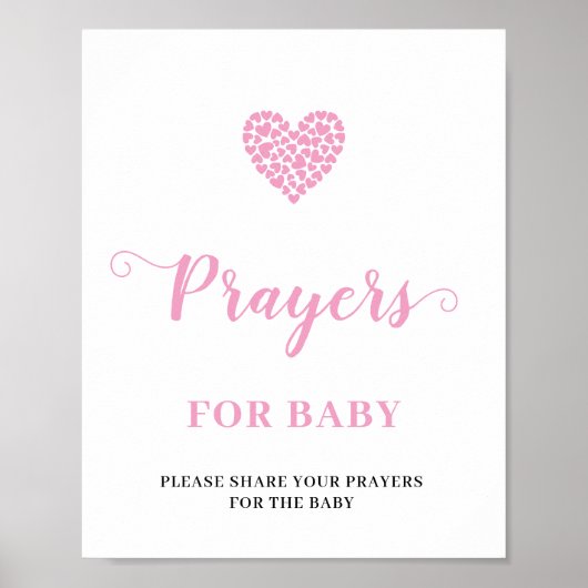 ピンクのハート赤ちゃん女の子の祈りの言葉赤ちゃんシャワーのサイン ポスター (正面)