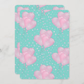 ピンクのハート風船 招待状 (正面/裏面)