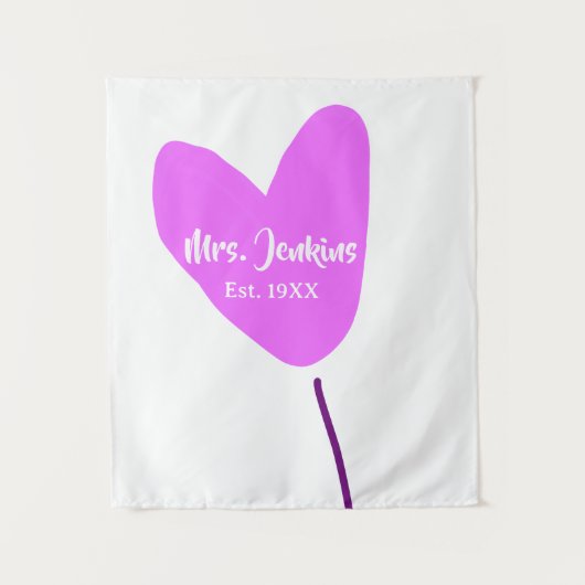 ピンクのハート風船 Mrs. 名前 入学・入社年 愛 タペストリー (正面)