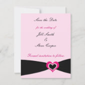 ピンクのハート黒いリボン日付を保存 セーブザデート (正面)