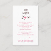 ピンクのハート100%手作り愛引用文 名刺 (裏面)