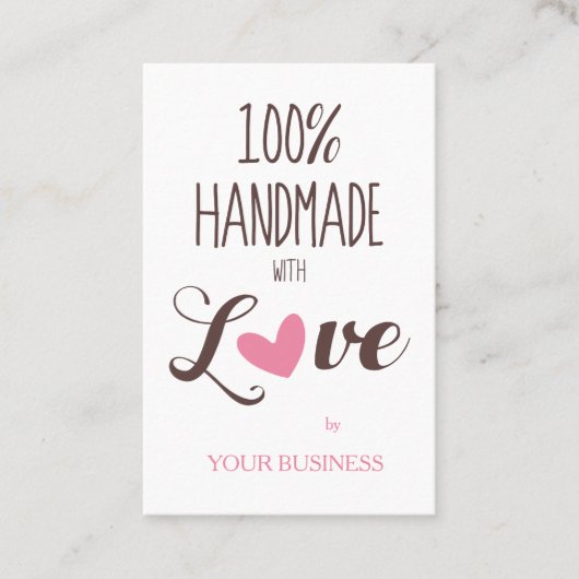 ピンクのハート100%手作り愛引用文 名刺 (正面)