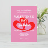 ピンクのハート2つとバレンタインデーパーティー 招待状 (スタンド正面)