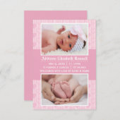 ピンクのハート2枚の写真 – 3x5生誕発表 案内状 (正面/裏面)