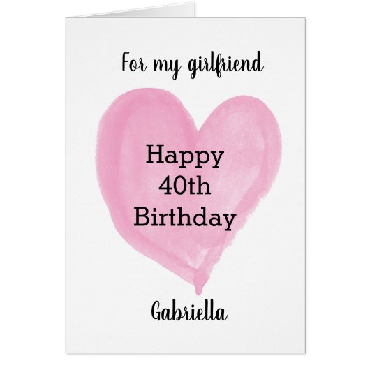 ピンクのハート40歳の誕生日ガールフレンド (正面)