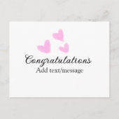 ピンクのハート おめでとう 卒業 水彩風のデザイン ポストカード (正面)