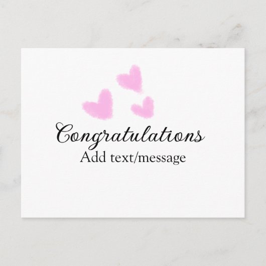 ピンクのハート おめでとう 卒業 水彩風のデザイン ポストカード (正面)