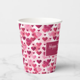 ピンクのハート&カスタム文字 – バレンタインデーテーマ 紙コップ