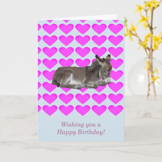 ピンクのハート カード (黄色い花)