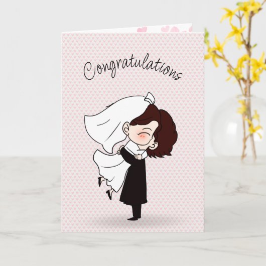 ピンクのハート カード (黄色い花)