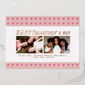 ピンクのハート ガレンティンの日 友達 2 枚の写真 箔シーズンカード (正面)