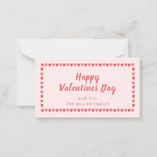 ピンクのハート バレンタインデー ミニ ノートカード (正面)