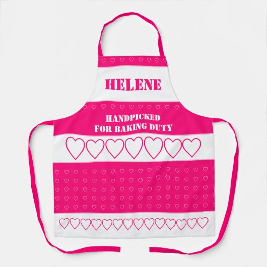 ピンクのハート パターン（の模様が）ある エプロン (正面)